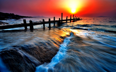 SUMMER SUNSET - nature, waterbreaker, sunset, sea