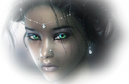 Emerald Eyes - face, wallpaper, digital, beautiful, girl, eyes, art, serene, fine, white, fantasy, lovely, woman, green