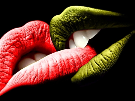 Green and red lips - lips, kiss, red, green