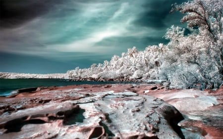 Rocky - aurora, lakes, landscape, trees, ice, nature, snow