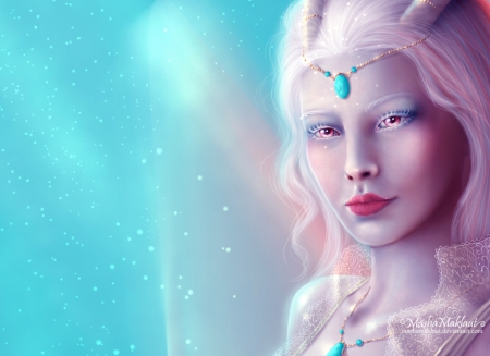 ~Gorgeous Albino~ - woman, girls, models, lips, female, people, hair, albino, eyelashes, fantasy, face, gorgeous, digital art, paintings, jewelry, lady, necklace, beautiful, splendor, drawings, dress