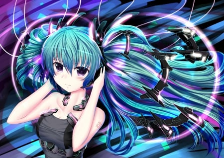 Hatsune Miku - female, hot, anime girl, fantasy, anime, miku, cute, hatsune miku, sexy, girl, twintails, long hair, vocaloids, hd, hatsune, abstract, vocaloid, headphones, digital, green hair