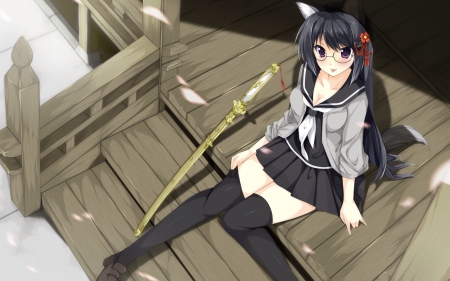 Cute anime girl - katana, girl, Anime, skirt