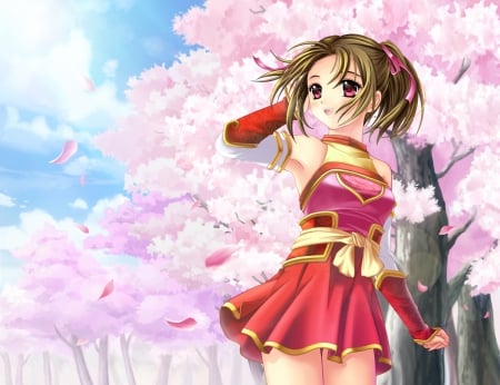 Victoria - pretty, anime, wonderland, female, blossom, pink, armor, online, hd, nice, rpg, video game, mmorpg, anime girl, game, sakura, cherry blossom, hot, wonderland online, girl, lovely, sakura blossom, brown hair, sweet, flower, cute, floral, sexy