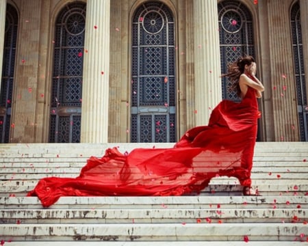 Lady In Red - woman, brunette, photo, red