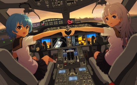 Love ♡ Destination - pretty, anime, heart, female, blonde, blond hair, aeroplane, plane, short hair, blue hair, blond, nice, pilot, anime girl, hot, girl, blonde hair, lovely, love, sweet, cute kawaii, sexy