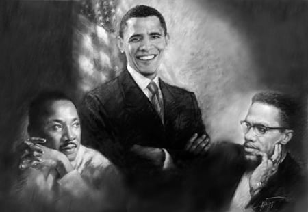 Tree great men - hero, martin luther king, black, barack obama, men, president, freedom, america, malcolm x