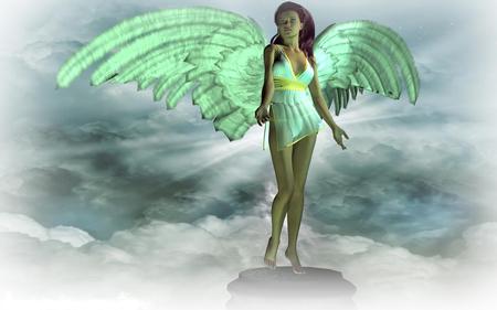 Angel - fantasy, abstract, angel, green