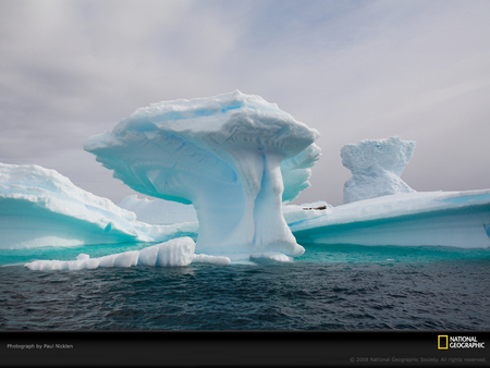 Mushroom Shaped Iceberg - ice, ocean, iceberg, antarctica, snow, water, arctic