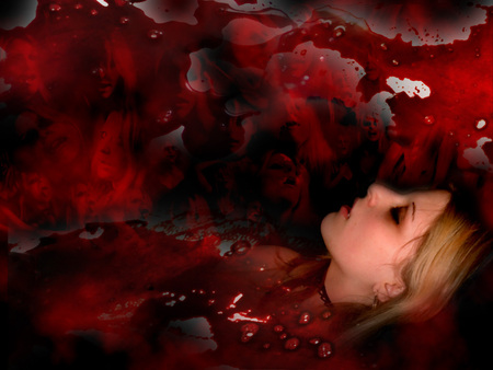 Vampiress Shiela - woman, collage, blood sucker, photography, night, fangs, blood, vampire