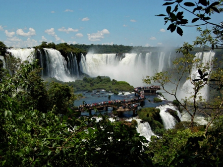 Iguasu Waterfalls - nature, waterfalls, tourists, trees