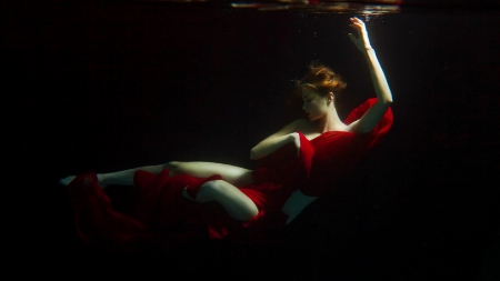 Underwater Daydreaming - MODEL, BEAUTY, RED DRESS, AQUATIC