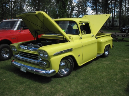 1959 Chevrolet Apache Truck - truck, yellow, headlights, photography, Chevrolet