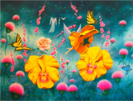 little one - flowers, colorful, beautiful, butterflies, fairy