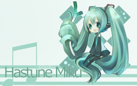 Hatsune Miku - female, simple, anime girl, white, anime, green, miku, cute, hatsune miku, girl, adorable, twintails, chibi, long hair, hatsune, vocaloids, hd, green eyes, kawaii, vocaloid, plain, green hair