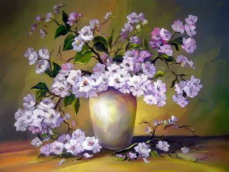 Still life - pretty, vase, blossoms, delicate, beautiful, spring, lovely, still life, bouquet, blooming, flowers, nice