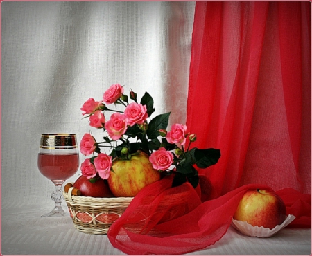 roses and wine - flowers, still life, wine, roses