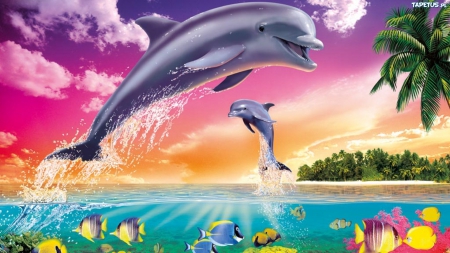 Dolphins Fantasy - abstract, beauty, fantasy, art