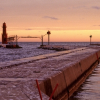 Algoma Pierhead Light at Sunset Kewaunee County Wisconsin