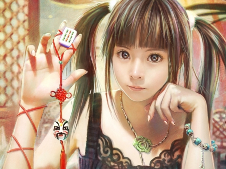 Anime girl - playing mohanj, cool art, japanese girl, anime girl, cute