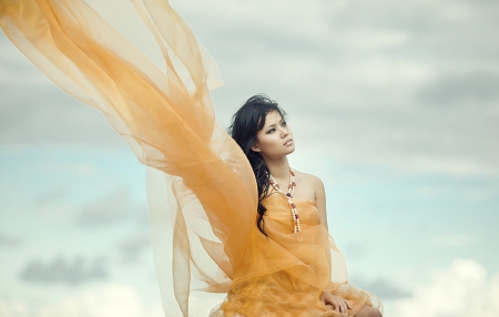 Pearls - pearls, yellow, woman, soft, model, dress, emotive