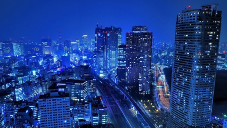 Blue City - japan, blue, night, tokyo, city, asia