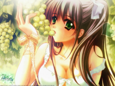 Yummy - grapes, girl, cute, anime