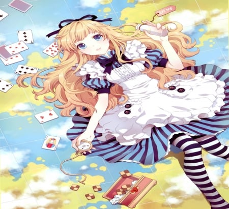 Alice - wonderland, dress, cute, blonde, orginal, alice, card