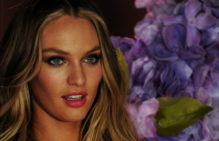 Candice Swanepoel - girl, beauty, candice swanepoel, flower, purple, woman, model, victoria s secret, blue eyes