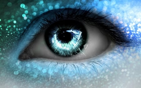 Blue eye - make-up, white, blue, green, glitter, eye