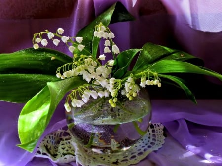 Still life - nice, fragrance, delicate, room, still life, purple, home, pretty, lily of the valley, house, scent, tender, lovely, vase, cozy, beautiful, flowers