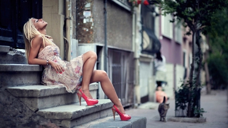 Neighborhood-Sitting on the front steps - people, nature, entertainment, models female, other