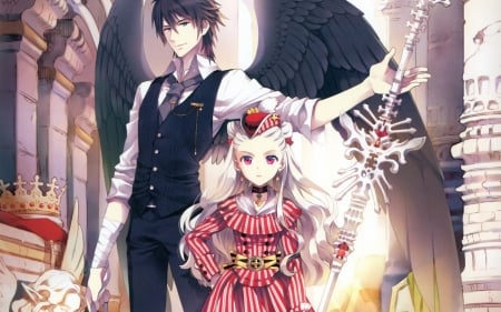 Hime and Guardian - noble, orginal, love, romance, girl, hime, wings, tengu, couple