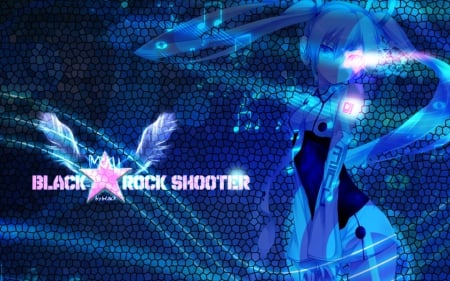 Black Rock Shooter and Hastune Miku - black rock shooter, music, anime, blue, hastune mik, wings, vocloid