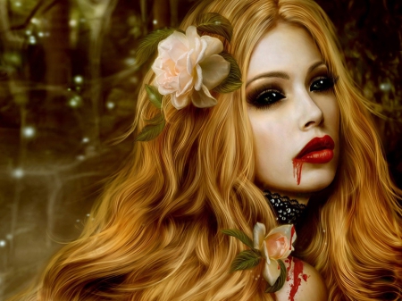 vampire girl - girl, hair, blond, vampire, fantasy