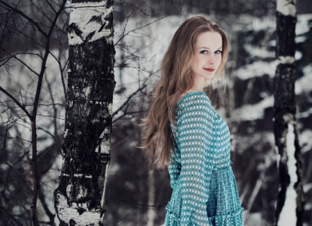 Birch Forest - lady, forest, soft, birch, model