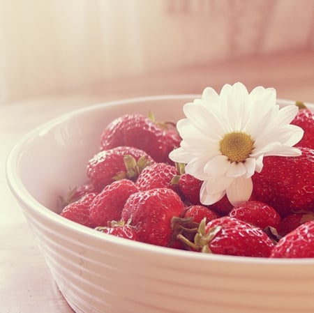 Summer Goodness - white, flower, strawberries, soft