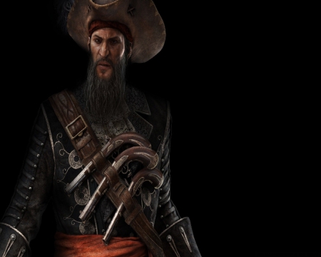 Pirate Captain - guns, hat, pirate, beard