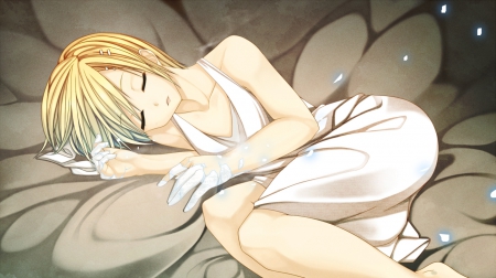 Sweet Dreams Rin - light, vocaloid, blonde, anime, dress, sleeping, rin kagamine