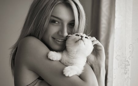 Me and my kitty - cat, cute, woman, pet