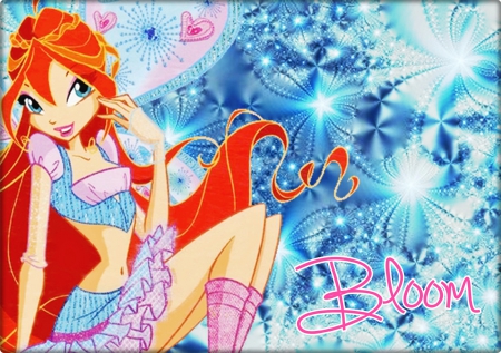 Bloom - abstract, winx club, gown, cartoon, wing, dress, winx, long hair, bloom, glow, wings, fairy, sparks, orange hair, winxclub