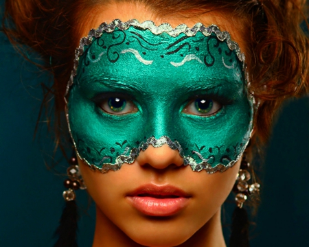 Green mask - woman, face, mask, eyes