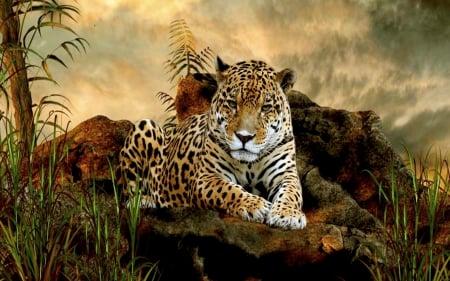 ELUSIVE CAT - sky, predator, leopard, forest, mountain