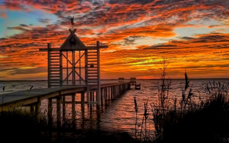 SUNSET - lake, sunset, bridge, sunrise, sea