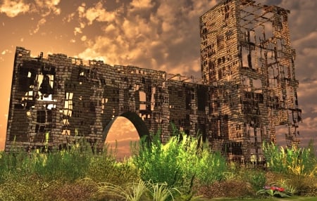 The old Castle - grass, Castle, Nature, old