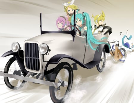 Man Overboard!! - megurine luka, len and rin kagamine, fast, vocaloid, anime, driving, kaito, car, friends, hatsune miku