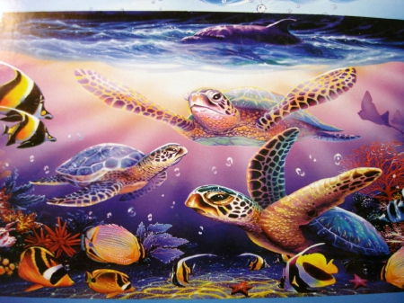 BLUE WONDERS - three, turtle, ocean, sea