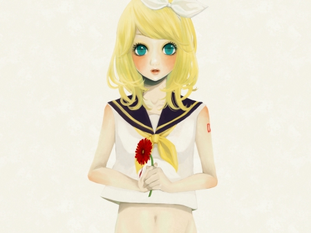 ~Red Flower~ - red, flower, vocaloid, blonde, blue eyes, anime, rin kagamine