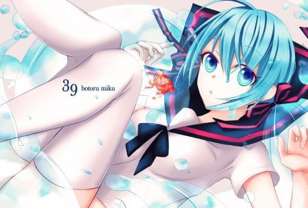 39 Botoru Miku - hatsune miku, ribbons, vocaloid, blue eyes, fish, anime, bubbles