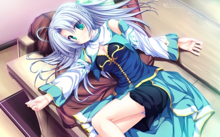 Pretty Girl - relaxing, beatiful, smiling, anime, anime girl, cute, on the floor